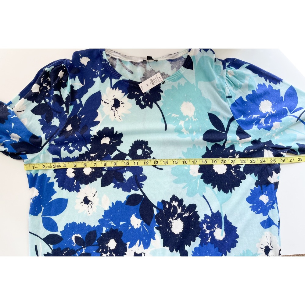 NEW Talbots Plus Puff Sleeve Lightweight Sweater Blue Abstract Floral Womens 3X - Picture 9 of 12